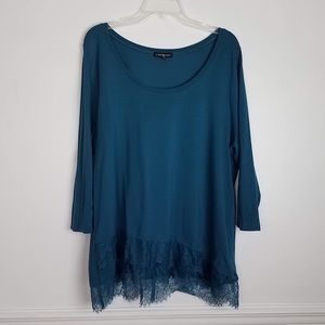 Lane Bryant teal knit lace trimmed tunic